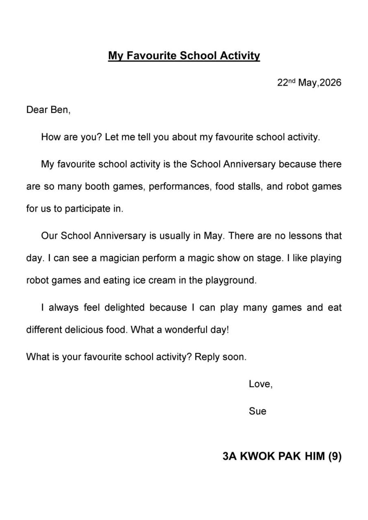 3A_Kwok Pak Him_My Favourite School Activity