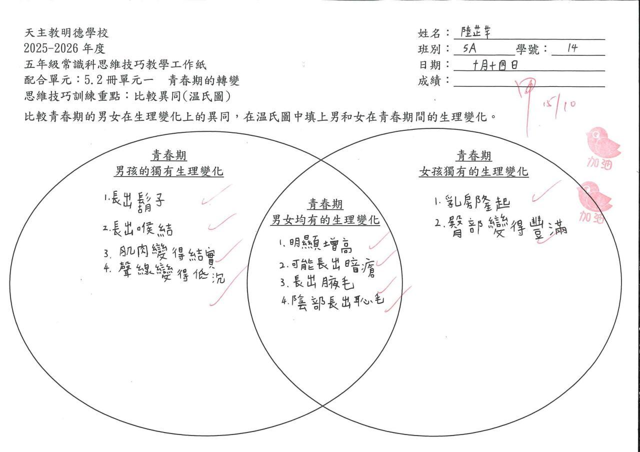 5A 陸芷芊 青春期的轉變作品