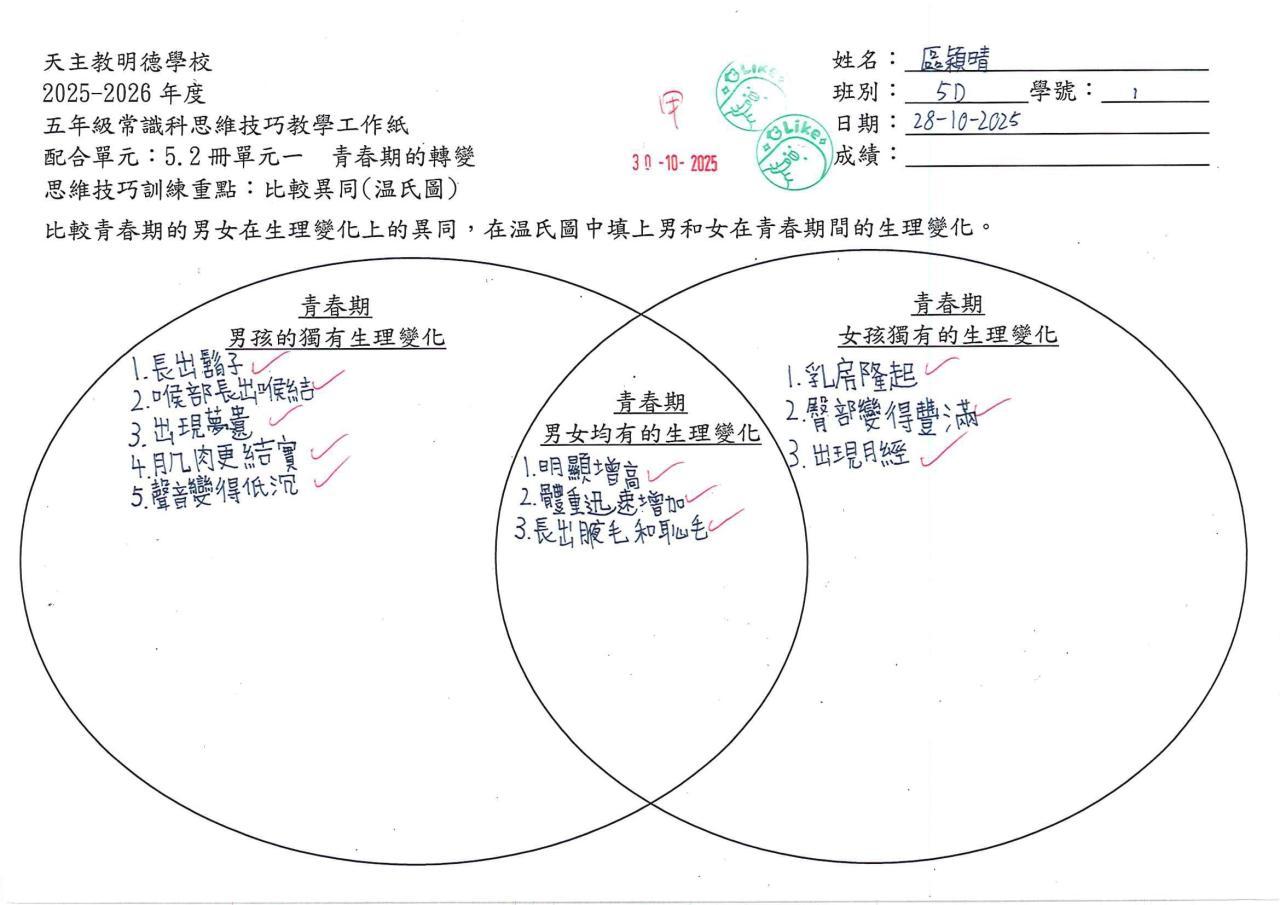 5D 區穎晴 青春期的轉變作品